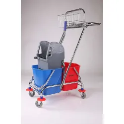 WÓZEK DO SPRZĄTANIA CHROMOWANY DWA WIADRA 2x17L PRASA